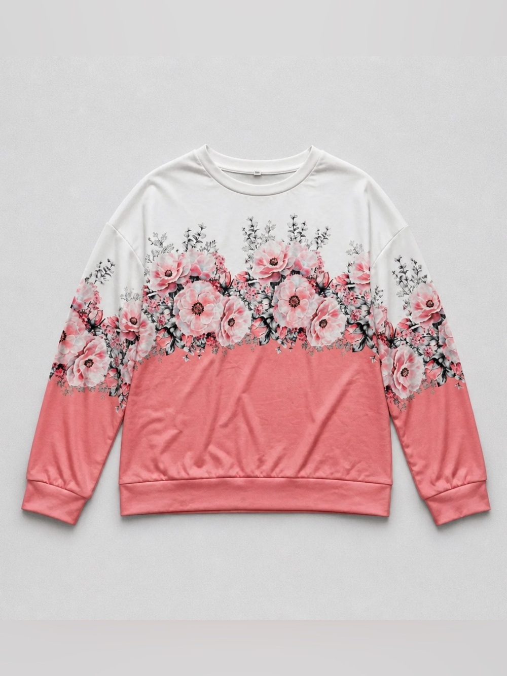Floral Ombre Sweatshirt - Pink and White